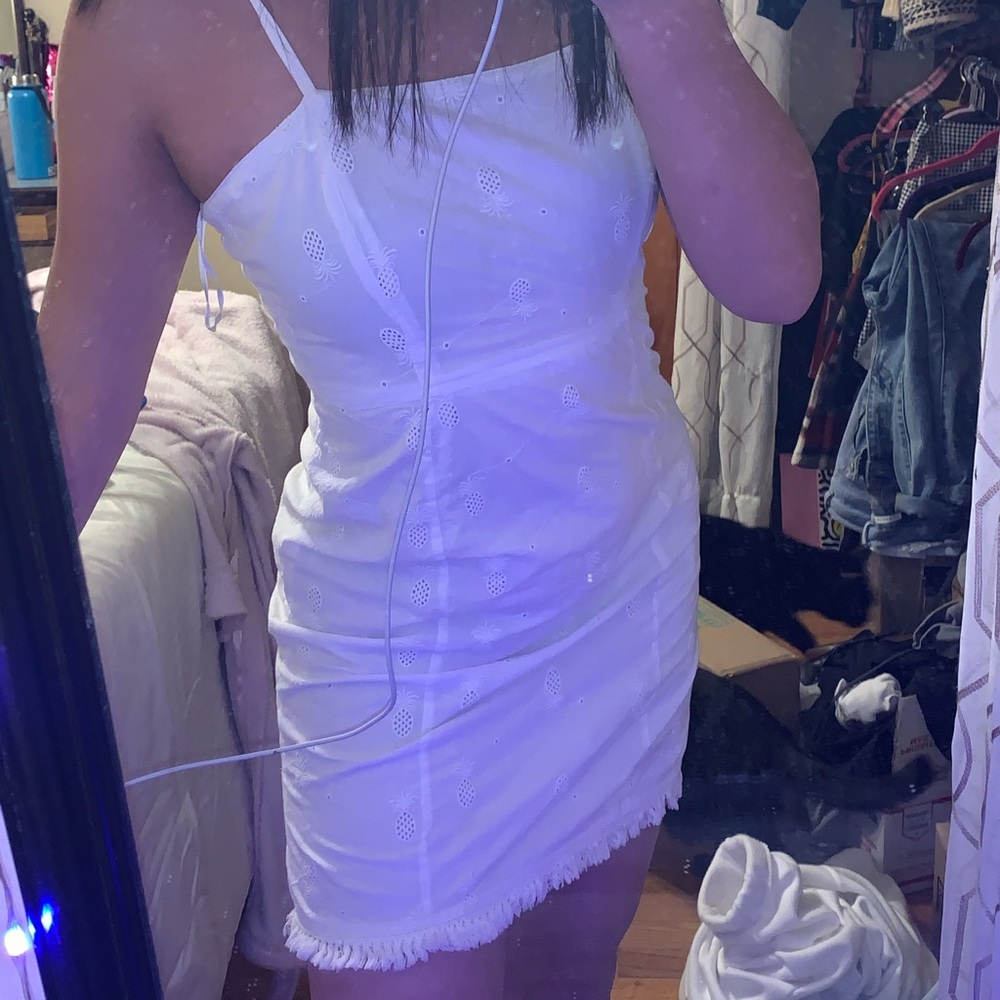 White Dress with embroidered pineapples NWOT